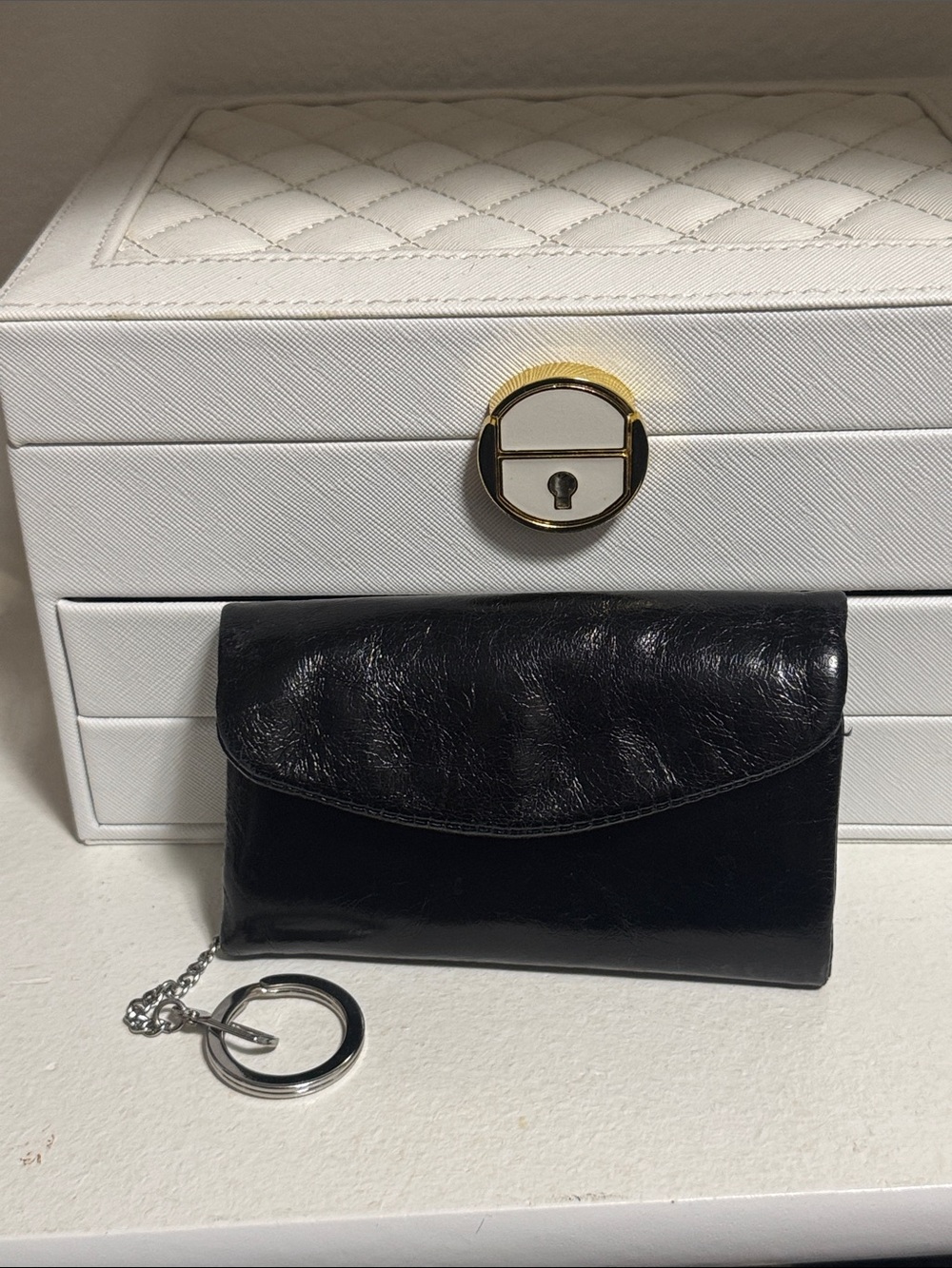 HOBO Black Leather Key Wallet with Keyring
